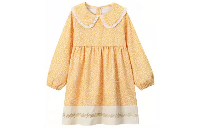 梦特娇 童装 娃娃领磨毛碎花长袖儿童连衣裙 女童