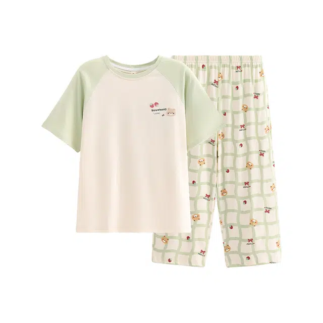 芬腾 薄款短袖七分裤可爱休闲大码家居服夏季睡衣套装 女款