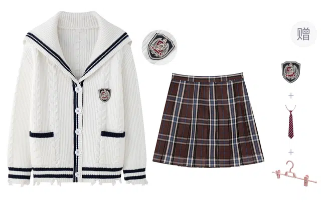 东鲸岁时记 学院风学姐感宽松休闲海军领上衣辣妹风经典格纹气质半裙穿搭一整套制服 春秋季 女款 白色+红色