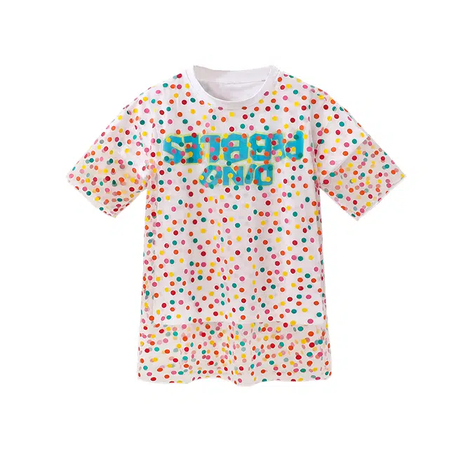 十月妈咪 简约圆点字母套头短袖儿童连衣裙 大童 花色