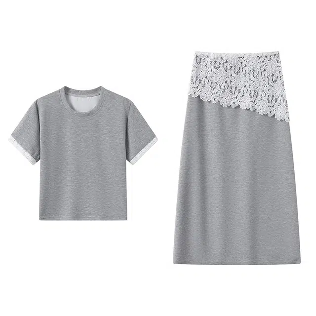 古莲菲 时尚拼接短袖两件套裙装套装 女款