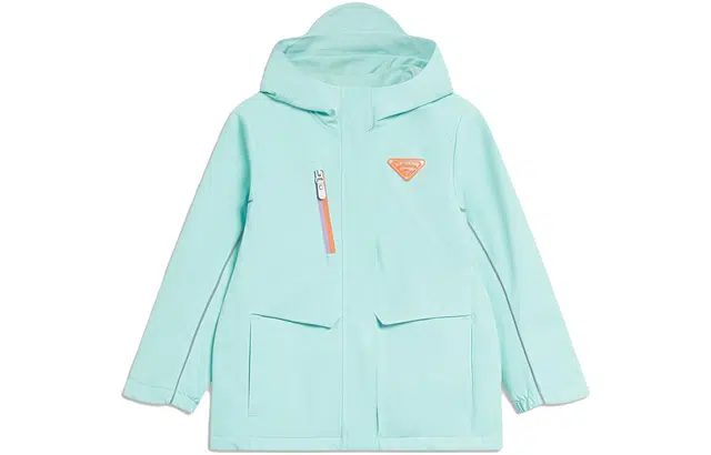 李宁儿童 加绒纯色拉链连帽长袖风衣 儿童款 外件湖灰蓝内件湖灰蓝