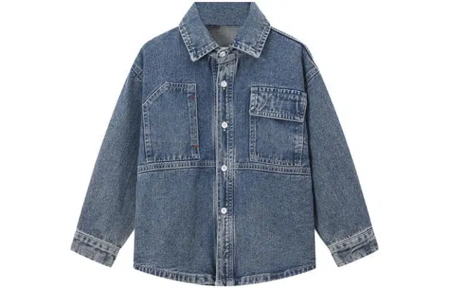 梦特娇 童装 纯色尖领长袖衬衫 男童 牛仔蓝