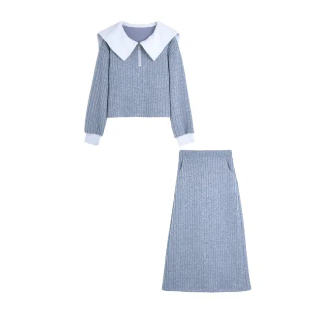 桴生 时尚减龄亮片拼接设计感上衣半身裙两件裙装套装 女款 灰色