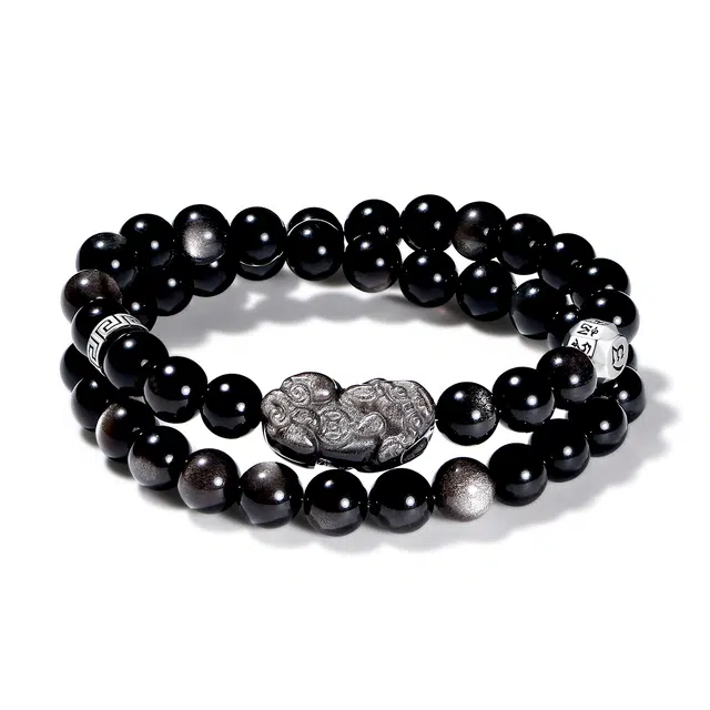 【普陀山官方已过香】 普陀山文创 神秘转运石招财纳福吉祥貔貅本命年水逆退散时尚简约佛珠#好运 黑曜石 玉石手串 男女同款情侣款