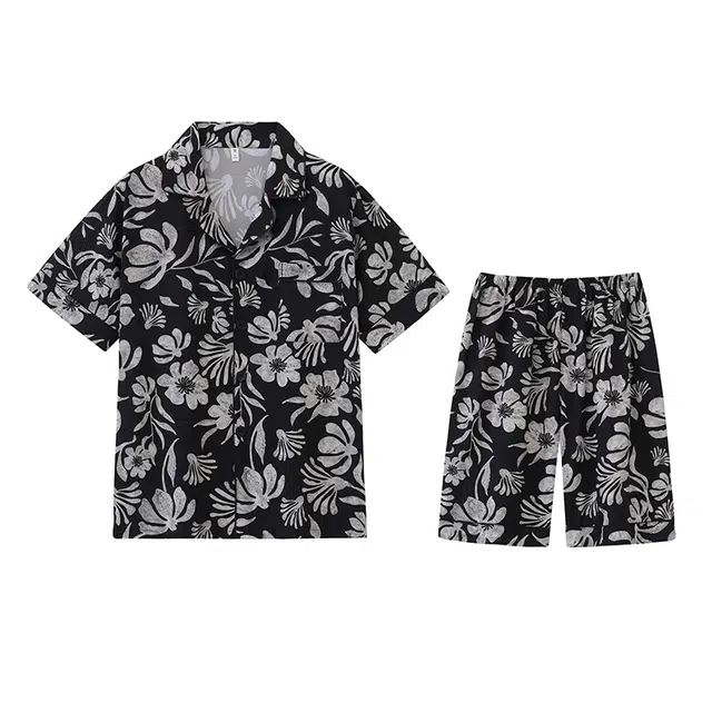 好福份 时尚短袖短裤国风冰丝家居服可外穿休闲风夏季款睡衣套装 男款