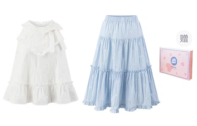 东鲸岁时记 甜美清新海边度假风挂脖拉链裙装套装 女款 礼盒装 白上衣+蓝色下裙（含内衬）