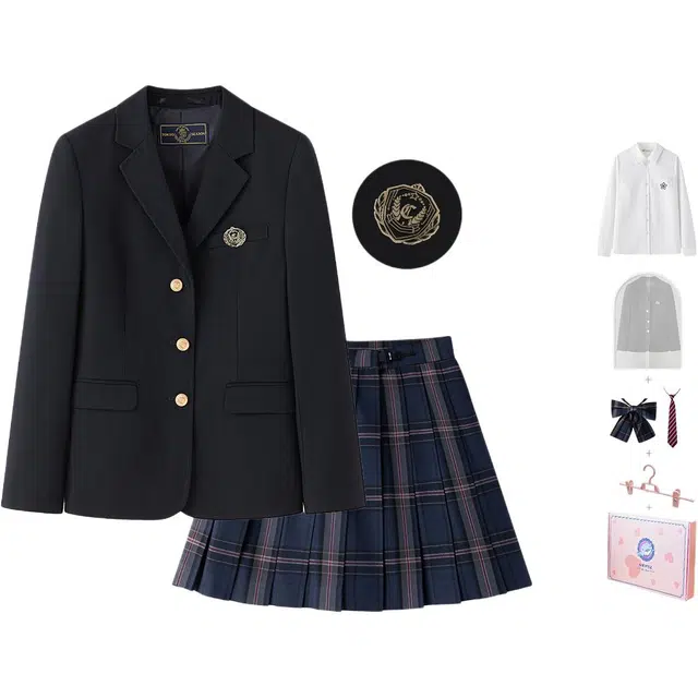 东鲸岁时记 学院风长袖衬衫修身西服格子伯克利半身裙制服 女款