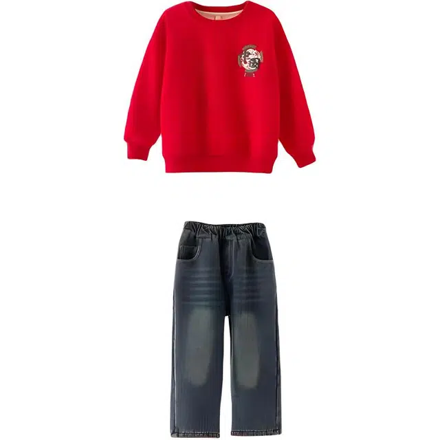 憨憨象休闲运动套装 时尚洋气舒适保暖加绒加厚 图片色 青少年