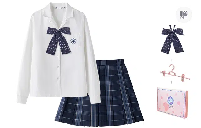 东鲸岁时记 学院风刺绣蝴蝶结直筒长袖衬衫高腰半身裙制服 女款