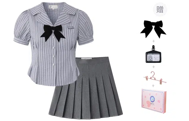 东鲸岁时记 学院风尖领辣妹上衣职场通勤百褶半裙制服 女款 灰色