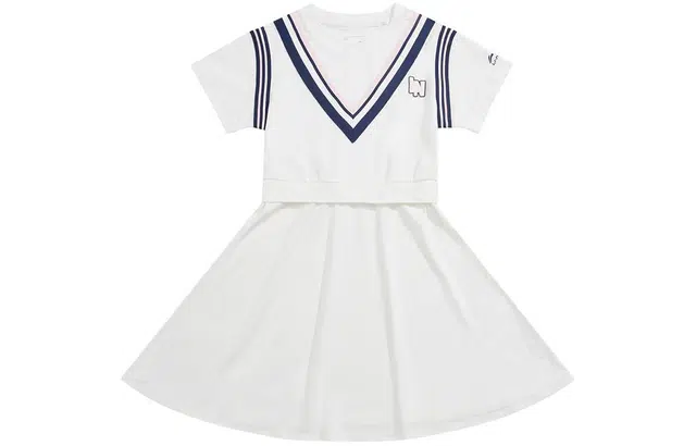 李宁儿童 运动生活系列 拼接舒适透气休闲百搭圆领短袖儿童连衣裙 儿童款 乳白色