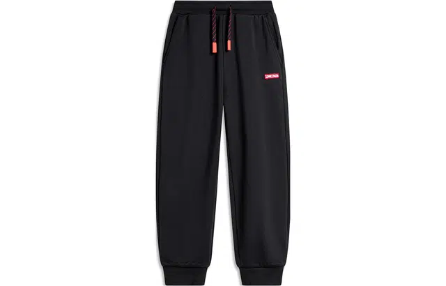 李宁儿童 运动生活系列 龙年新年系列 纯色中腰束脚宽松针织运动裤 儿童款 黑色