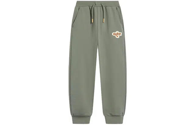 李宁儿童 童装 运动生活系列 纯色中腰宽松束脚针织运动裤 男童 灰军绿