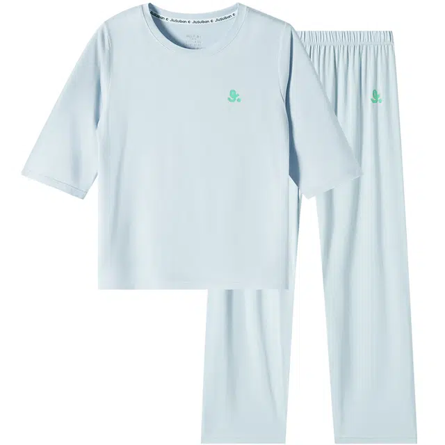 久岁伴 睡眠系列 吸湿排汗舒适七分袖柔软亲肤家居服 蓝色青少年