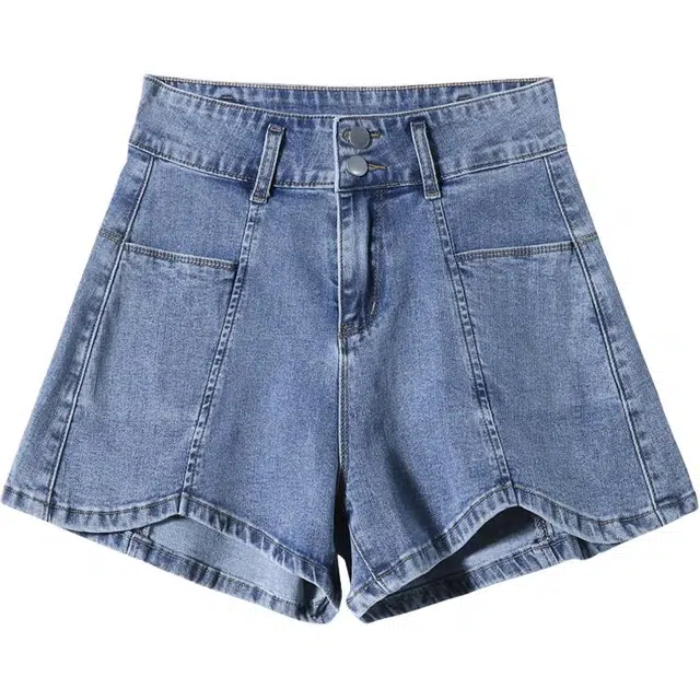 法文箱子 开叉辣妹显瘦大码高腰薄款牛仔短裤 女款 复古蓝