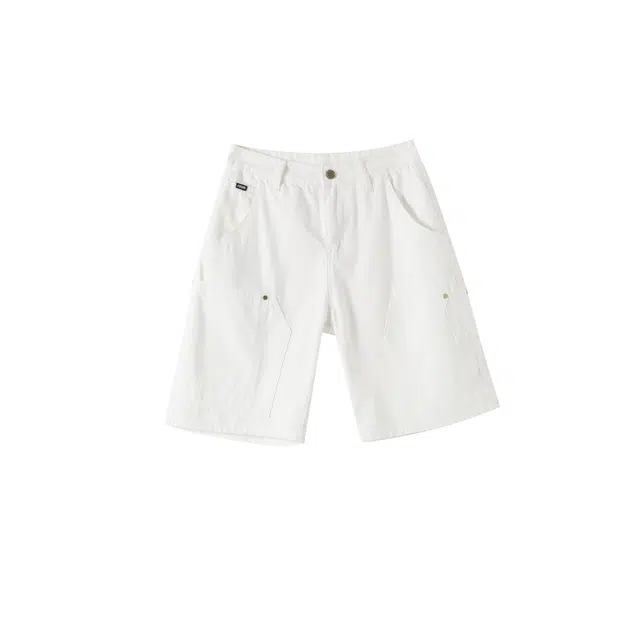 玫丝朵 休闲阔腿百搭口袋宽松度口袋牛仔短裤 女款 米白色