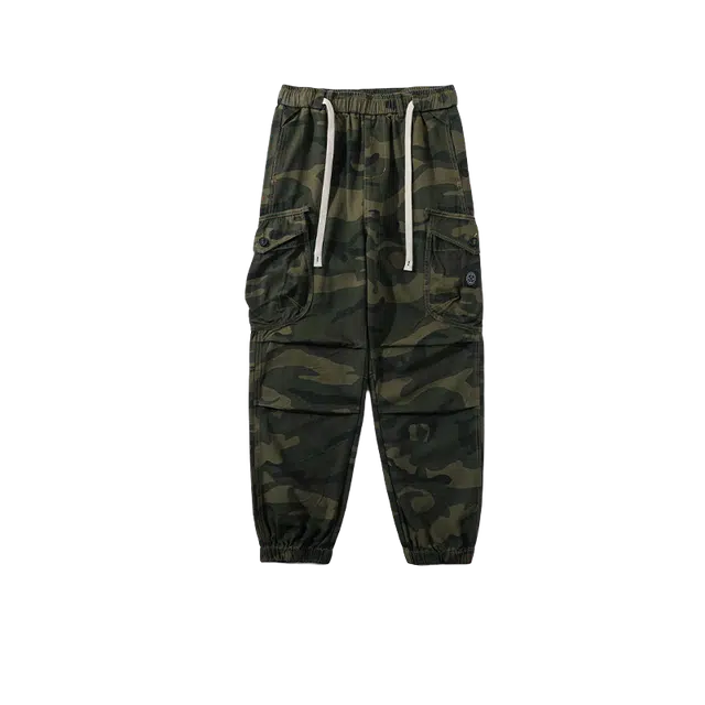 奇迹街区 美式复古迷彩运动宽松束脚垂感百搭休闲裤 男女同款