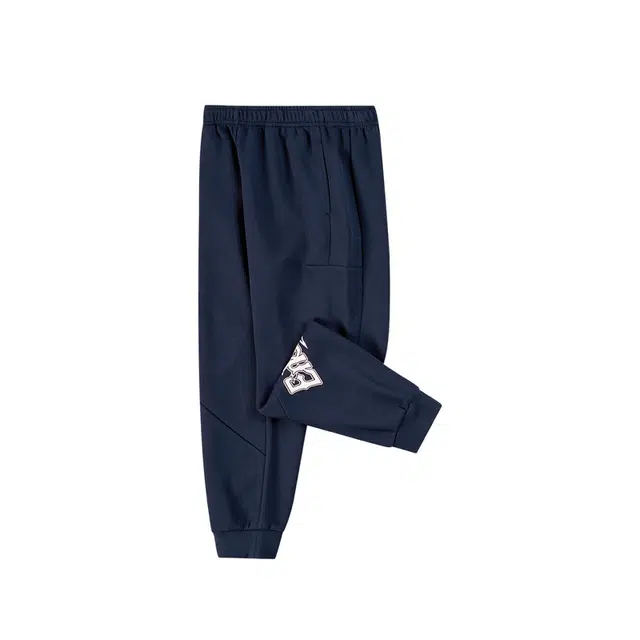 大童 鸿星尔克儿童 舒适休闲柔软针织运动裤 蓝黑色
