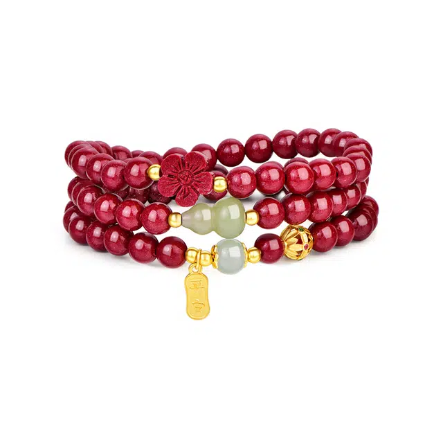 【葫福叠纳福临】 金六福吉祥 新中式国潮风红色丹砂守护葫芦好事降临福禄增寿生活红火 平安吉言牌桃花转运叠戴#好运再造辰砂 朱砂 手串 女款