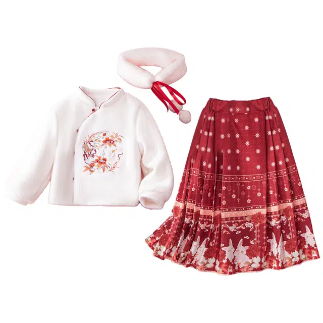 十月妈咪 改良版马面裙夹棉国风套裙保暖连衣裙汉服 儿童款