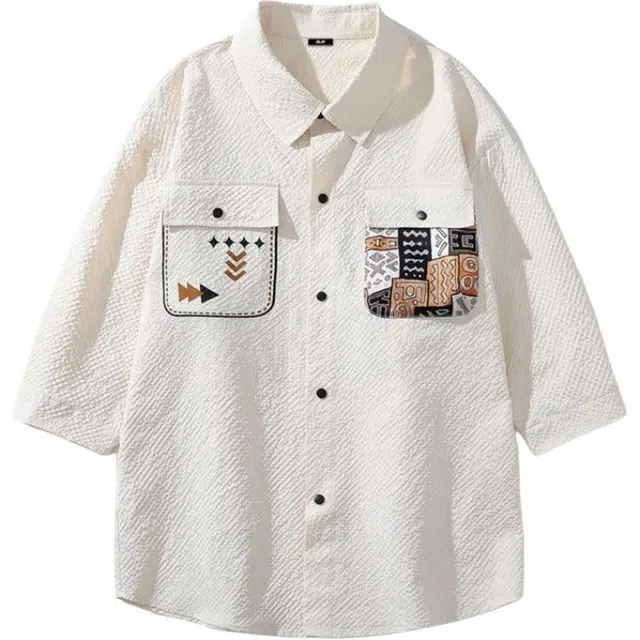 雅鹿 七分袖冰丝衬衣夏天衣服短袖衬衫 男款