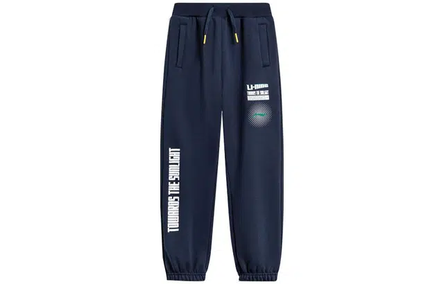 李宁儿童 加绒字母中腰抓绒束脚针织运动裤 儿童款 深海军蓝