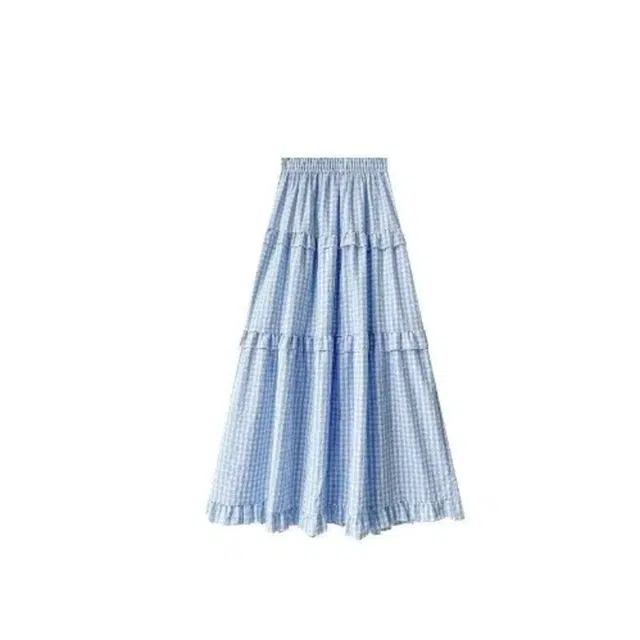 木清清 温柔小清新格子高腰中长款蛋糕裙休闲长裙 女款