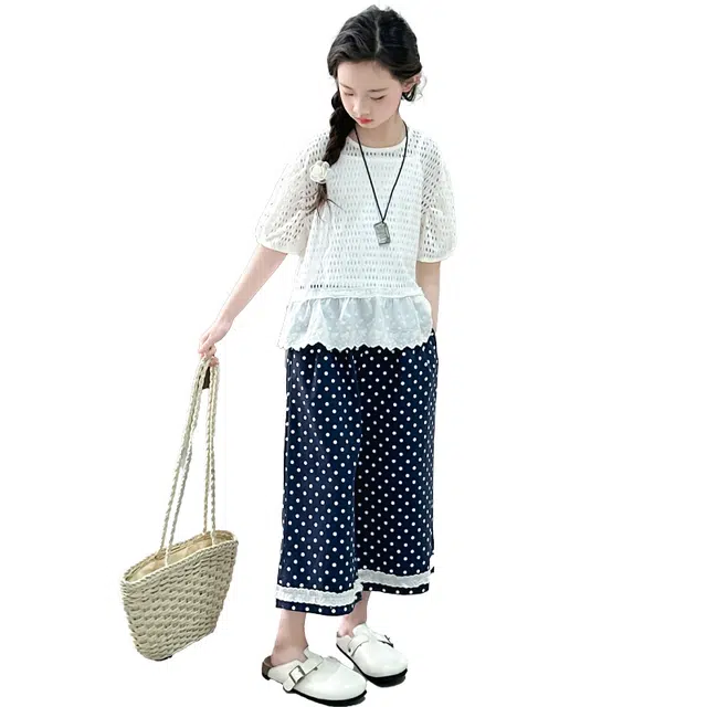 棉基因休闲运动套装 波点简约百搭 白色三件套 儿童款