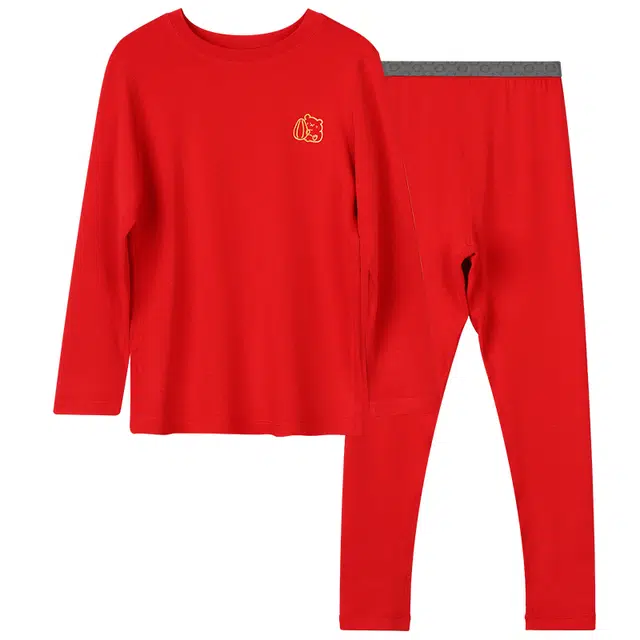 红豆德绒发热抑菌内衣秋裤保暖套装 儿童款 中国红