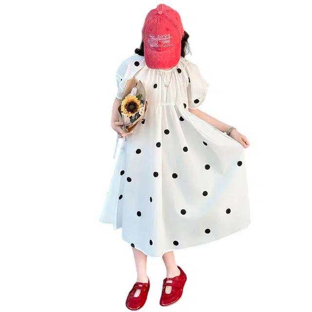 雅鹿连衣裙 洋气圆点舒适百搭短袖 图片色 儿童款