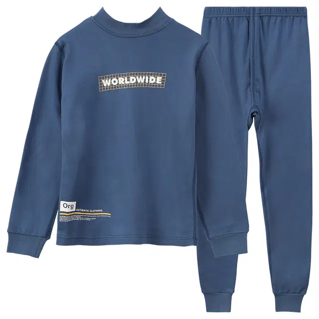 红豆 简约字母印花套头长袖上衣舒适透气长裤内衣套装 海琴蓝青少年