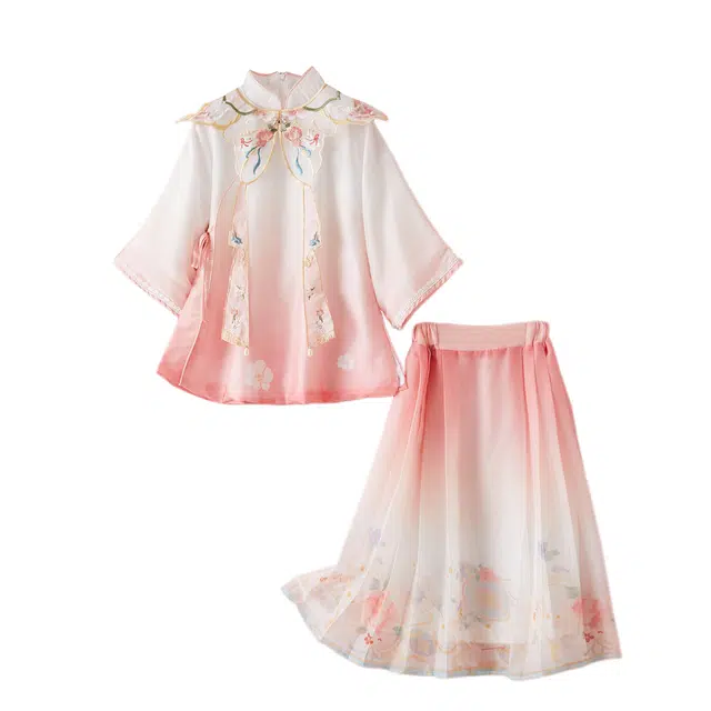 十月妈咪 立领舒适长袖上衣松紧腰半身裙汉服 儿童款