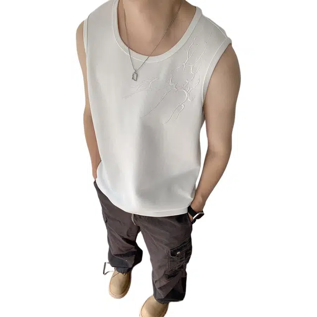 单爵 闪电暗纹刺绣运动背心 男女同款