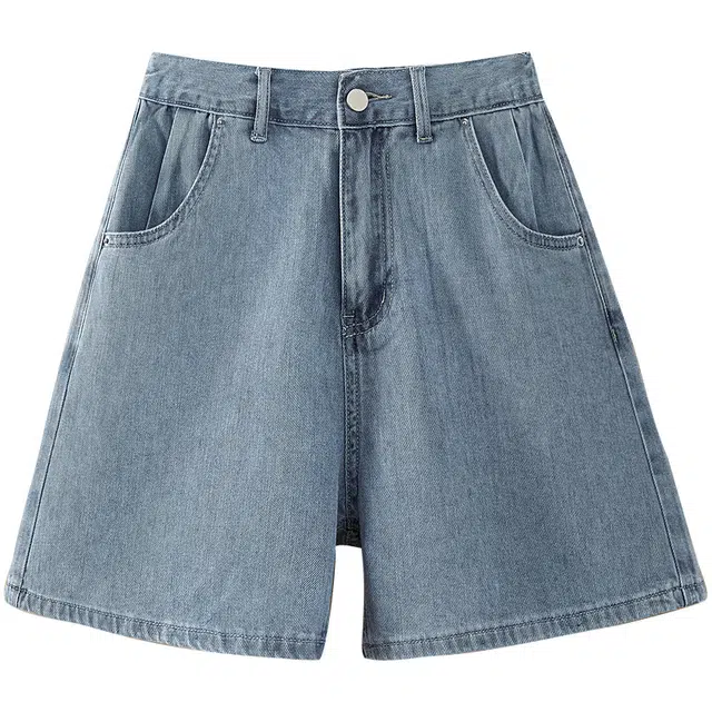 她池 宽松休闲裤复古高腰牛仔短裤 女款 浅蓝色