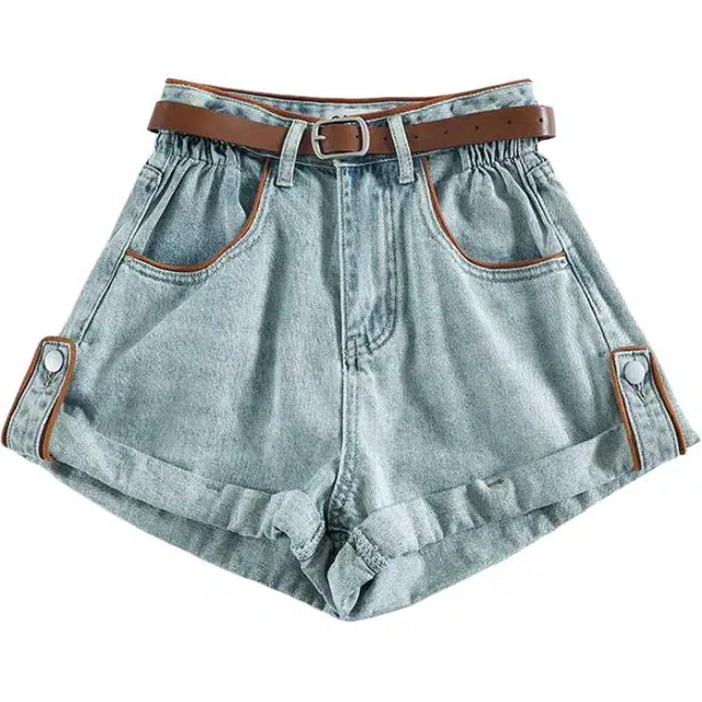 法文箱子 高腰薄款显瘦设计卷边辣妹热裤牛仔短裤 女款