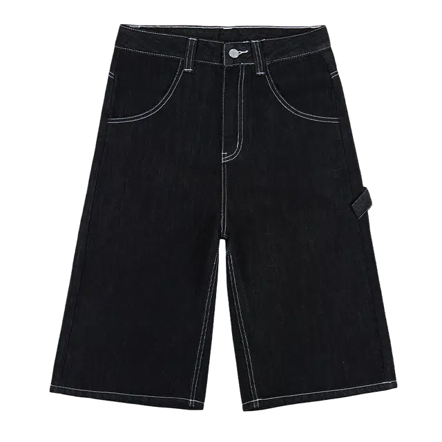 拾籍 夏季薄款七分裤女宽松不掉色显瘦百搭牛仔短裤 女款 黑金色