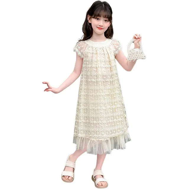 雅鹿连衣裙 柔软舒适洋气短袖 杏色 儿童款