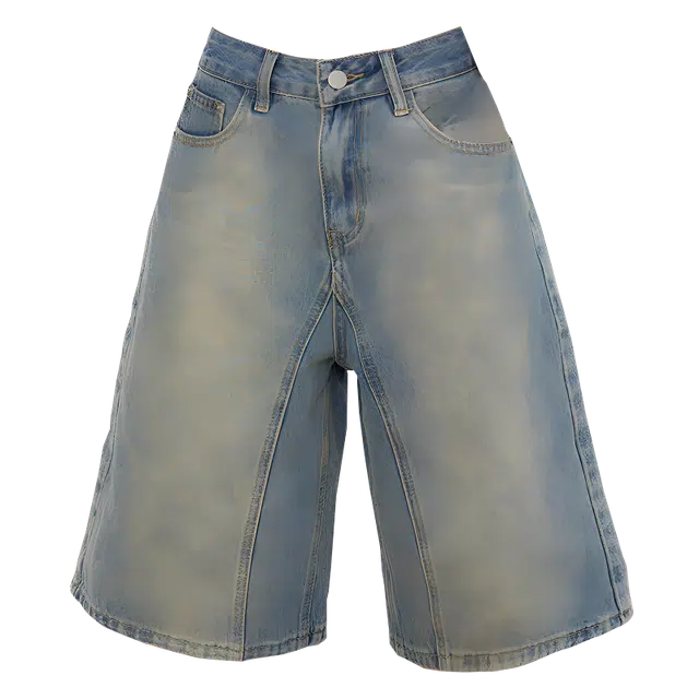 拾籍 美式复古高腰宽松阔腿裤五分裤夏季百搭渐变高街牛仔短裤 女款