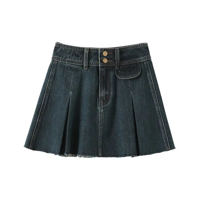 花栗鼠小姐 蓝调时刻 早春甜言盐系复古牛仔短裙 女款 牛仔蓝