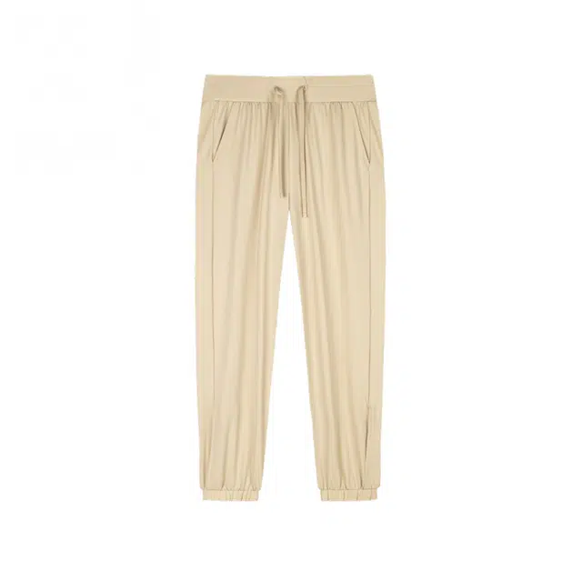 超级安踏 纯色中腰系带舒适透气百搭束脚运动长裤 女款 拿铁卡其