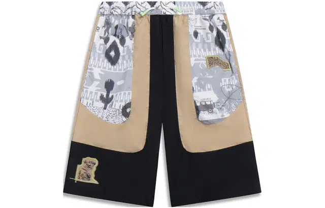 李宁儿童 运动潮流系列 拼接松紧腰宽松休闲儿童短裤 儿童款 椒褐色