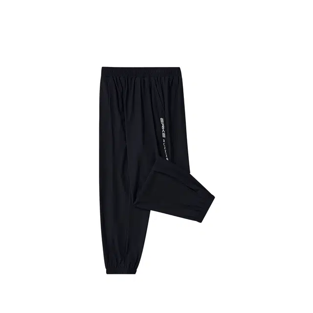 儿童款 鸿星尔克儿童 纯色中腰透气束脚九分针织运动裤 正黑