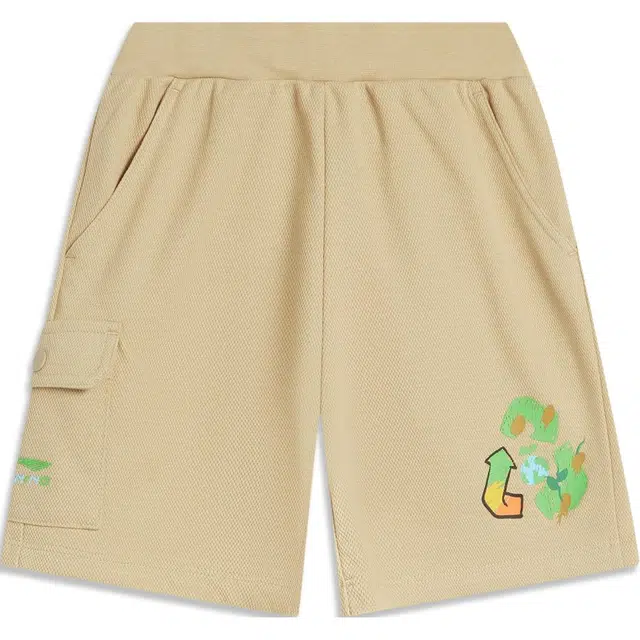 李宁儿童 运动生活系列 印花字母中腰舒适透气百搭直筒短裤 儿童款 海星褐
