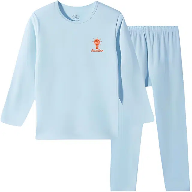 久岁伴 居家系列 保暖舒适柔软内衣套装 浅蓝青少年