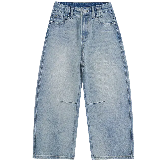 拾籍 夏季松弛简约宽松显瘦裤腿打褶设计七分牛仔短裤 女款 浅蓝七分裤