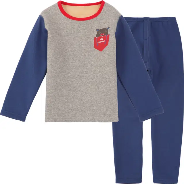 红豆 圆领舒适亲肤简约长袖上衣柔软纯色长裤内衣套装 亮海蓝青少年