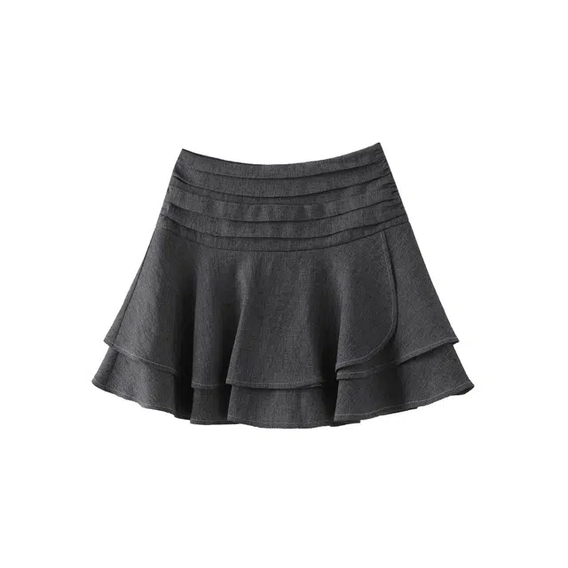 花栗鼠小姐 海街日记 老钱风休闲通勤褶皱半裙牛仔短裙 女款 蓝色