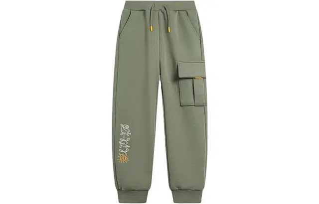 李宁儿童 纯色中腰束脚针织运动裤针织运动裤 儿童款 灰军绿