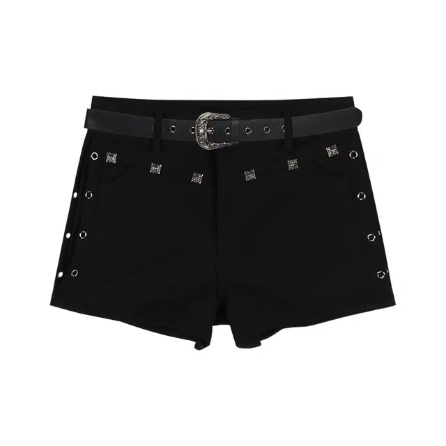 怪力萝莉 高腰修身时尚牛仔短裤 女款 黑色
